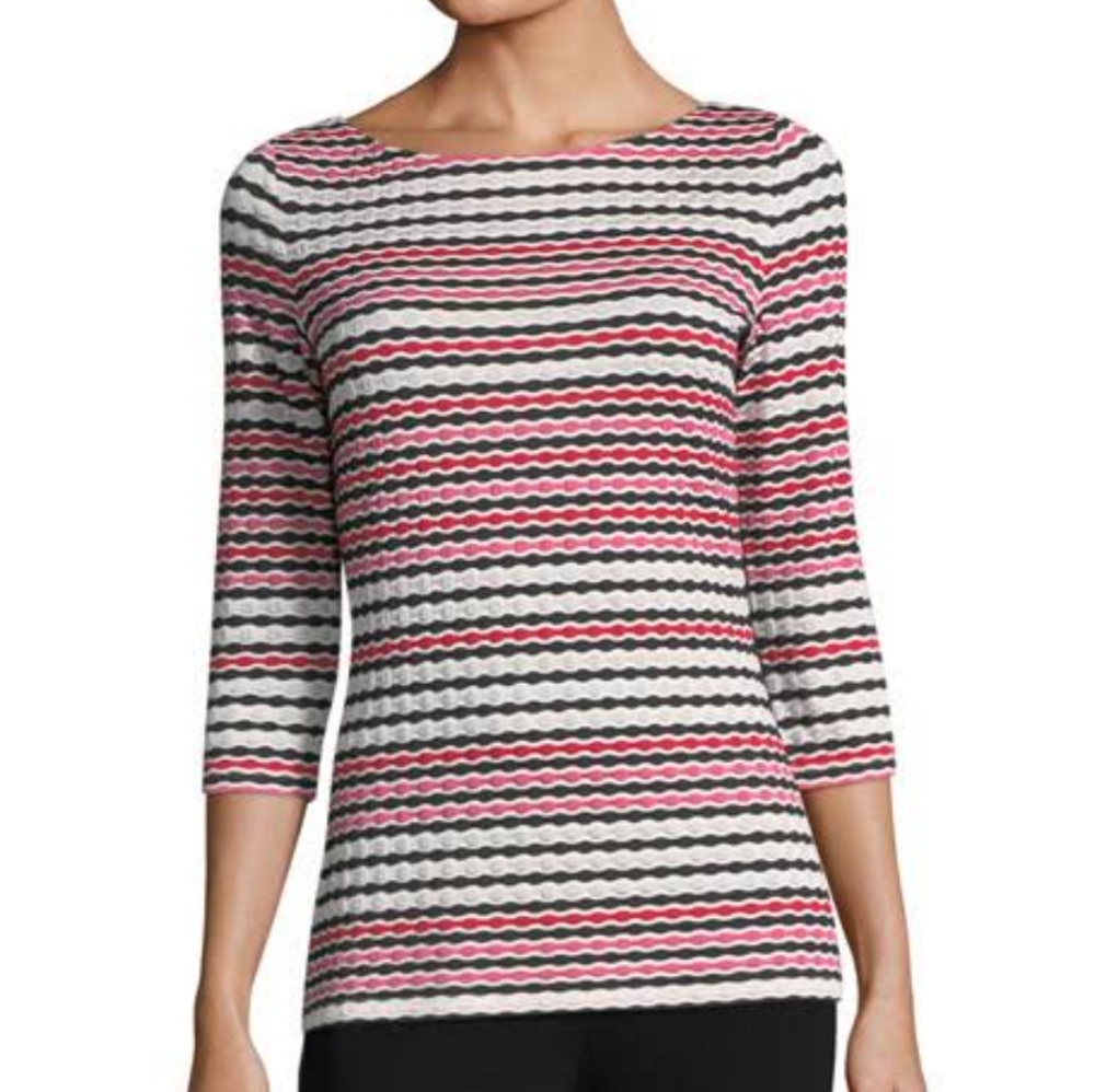 St. John Collection Multi-Wavy Jersey T-Shirt Blouse Small 3/4 Sleeve